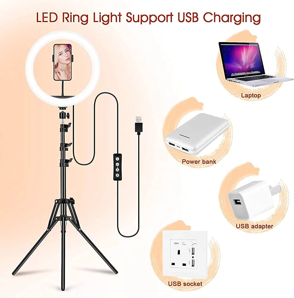 13" RGB Selfie Ring Light W/ Tripod Stand & Phone Holder 26 Modes 10 Brightness Level 120 LED Bulbs Dimmable Selfie Ringlight for Live Stream Makeup Youtube Video Photography Shooting